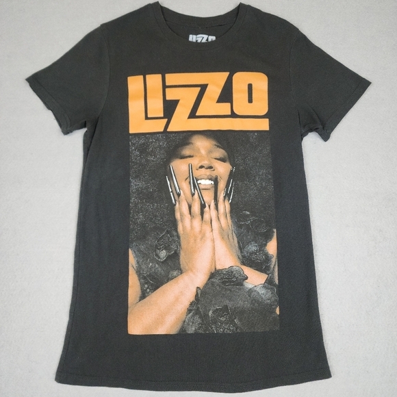 Lizzo Tops - Lizzo Black Graphic T-Shirt Womens Small Bold Orange Text